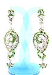 Match your outfits with this earring designed in a floral shape, so that your glamour goes beyond any comparison on your special day. A Pair of earring s nicely crafted with Lime and white diamonds. The base frame of earring is made with alloy metal. Keep away from water, sweat and perfume. Slight Color variations are possible due to differing screen and photograph resolution.