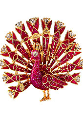Each design has been carefully crafted keeping in mind the taste of today’s Indian woman. This beautiful peacock patterned dark pink saree pin is crafted with diamonds and enamel work on alloy metal frame. Keep away from water, sweat and perfume. Slight Color variations are possible due to differing screen and photograph resolution.