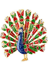 Each design has been carefully crafted keeping in mind the taste of today’s Indian woman. This beautiful peacock patterned red, green and blue color saree pin is crafted with diamonds and enamel work on alloy metal frame. Keep away from water, sweat and perfume. Slight Color variations are possible due to differing screen and photograph resolution.