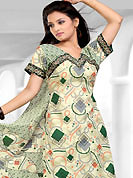 Dreamy variation on shape and forms compliment your style with tradition. This Suit has beautiful printed kameez which is crafted with geometrical, dot and abstract print work. Color combination of suit is fascinating and make you trendy look. This casual wear drape made with cotton fabric. Matching dupatta and churidar is available. Slight Color variations are possible due to differing screen and photograph resolutions.