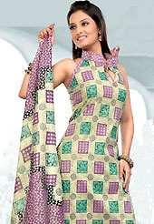 Ultimate collection of printed suits with fabulous style. This Suit has beautiful printed kameez which is crafted with floral and geometric print work. Color combination of suit is fascinating and make you trendy look. This casual wear drape made with cotton fabric. Matching dupatta and churidar is available. Slight Color variations are possible due to differing screen and photograph resolutions.
