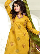 Get ready to sizzle all around you by sparkling suit. This Suit has beautiful printed kameez which is crafted with floral and stripe print work. Color combination of suit is fascinating and make you trendy look. This casual wear drape made with cotton fabric. Matching dupatta and churidar is available. Slight Color variations are possible due to differing screen and photograph resolutions.