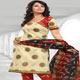 Cream and Red Cotton Churidar Kameez with Dupatta