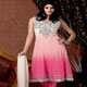 Cream and Pink Faux Georgette Churidar Kameez with Dupatta