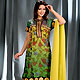 Yellow and Shaded Green Georgette Readymade Churidar Kameez with Dupatta