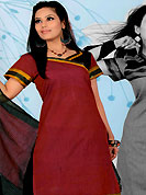 It is color this season and bright shaded suits are really something that is totally in vogue. This beautiful kameez which is crafted with self weaving, thread fringes and patch work. Color combination of suit is fascinating and make you trendy look. This casual wear drape made with south cotton fabric. Contrasting black salwar and dupatta is available. Slight Color variations are possible due to differing screen and photograph resolutions.
