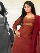 Ultimate collection of embroidered suits with fabulous style. This beautiful kameez which is crafted with self weaving, thread fringes and patch work. Color combination of suit is fascinating and make you trendy look. This casual wear drape made with south cotton fabric. Contrasting maroon salwar and dupatta is available. Slight Color variations are possible due to differing screen and photograph resolutions.