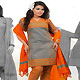 Bluish Grey and Orange South Cotton Churidar kameez with Dupatta