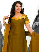 The very silhouette and styling of this outfit proves quiet flattering for most body types and renders a rather grand and majestic appeal. This beautiful kameez which is crafted with self weaving, thread fringes and patch work.  This casual wear drape made with south cotton fabric. Matching churidar and dupatta is available. Slight Color variations are possible due to differing screen and photograph resolutions.