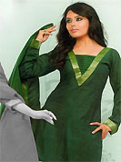 Be ready to slip in the comfort zone of this pretty suit. This beautiful kameez which is crafted with self weaving, thread fringes and patch work.  This casual wear drape made with south cotton fabric. Matching churidar and dupatta is available. Slight Color variations are possible due to differing screen and photograph resolutions.