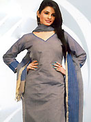 Outfit is a novel ways of getting yourself noticed. This beautiful kameez which is crafted with stripe print, self weaving, thread fringes and patch work. Color combination of suit is fascinating and make you trendy look. This casual wear drape made with south cotton fabric. Contrasting blue churidar and dupatta is available. Slight Color variations are possible due to differing screen and photograph resolutions.