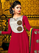 The popularity of this dress comes from the fact that it showcases the beauty modesty as well as exquisitely. The dazzling kameez have amazing embroidery patch work. Embroidery is done with resham, zari, sequins, beads, dubka and stone work. Beautiful embroidery work on kameez is stunning. The entire ensemble makes an excellent wear. Matching churidar and dupatta is available with this suit. This beautiful wedding wear suit is made with faux georgette fabric. Slight Color variations are possible due to differing screen and photograph resolutions.
