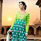 Lime Green and Turquoise Blue Georgette Anarkali Churidar Kameez with Dupatta