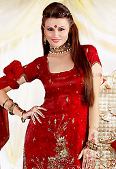 Style and trend will be at the peak of your beauty when you adorn this suit. The dazzling red churidar suit have amazing embroidery patch work is done with zari, sequins and stone work. The entire ensemble makes an excellent wear. Matching churidar and dupatta is available with this suit. Slight Color variations are possible due to differing screen and photograph resolutions.