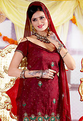 An occasion wear perfect is ready to rock you. The dazzling maroon salwar have amazing embroidery patch work is done with resham, sequins and stone work. The entire ensemble makes an excellent wear. Matching salwar and dupatta is available with this suit. Slight Color variations are possible due to differing screen and photograph resolutions.