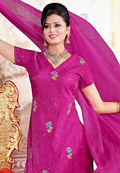 The most beautiful refinements for style and tradition. The dazzling dark pink salwar have amazing embroidery patch work is done with zari, sequins and stone work. The entire ensemble makes an excellent wear. Matching salwar and dupatta is available with this suit. Slight Color variations are possible due to differing screen and photograph resolutions.