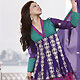 Violet, Turquoise Green and Pink Faux Georgette Churidar Kameez with Dupatta