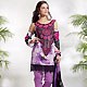 Violet and Off White Churidar Kameez with Dupatta