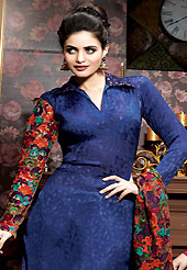 The glamorous silhouette to meet your most dire fashion needs. The dazzling dark blue chiffon churidar suit have amazing embroidery patch work is done with resham work. Beautiful embroidery work on kameez is stunning. The entire ensemble makes an excellent wear. Matching santoon churidar and brown embroidered work chiffon dupatta is available with this suit. Slight Color variations are possible due to differing screen and photograph resolutions.