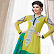 Light Olive Green and Turquoise Net Churidar Kameez with Dupatta