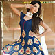 Navy Blue and Off White Faux Georgette Readymade Churidar Kameez with Dupatta