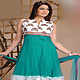 Turquoise Green and White Net Readymade Churidar Kameez with Dupatta