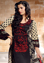 Outfit is a novel ways of getting yourself noticed. The dazzling black crepe churidar suit have amazing floral print and embroidery patch work is done with resham, sequins and applique work. The entire ensemble makes an excellent wear. Matching black churidar and beige printed dupatta is available with this suit. Slight Color variations are possible due to differing screen and photograph resolutions.