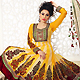 Dark Yellow and Cream Net Readymade Anarkali Churidar Kameez with Dupatta