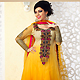 Shaded Yellow Net Readymade Anarkali Churidar Kameez with Dupatta