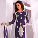 Purple and Off White Georgette Churidar Kameez with Dupatta