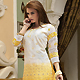 Off White and Shaded Yellow Cotton Churidar Kameez with Dupatta