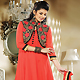 Red Faux Georgette Readymade Churidar Kameez with Dupatta
