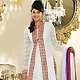 Off White Faux Georgette Readymade Churidar Kameez with Dupatta