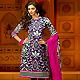 Dark Navy Blue and Off White Faux Crepe Churidar Kameez with Dupatta