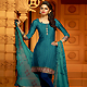 Dark Blue and Turquoise Green Faux Crepe Churidar Kameez with Dupatta