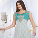 Off White and Sea Green Net Readymade Churidar Kameez with Dupatta