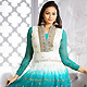 Shaded Off White and Turquoise Net Readymade Anarkali Churidar Kameez with Dupatta