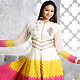 White, Yellow and Pink Kora Silk Readymade Anarkali Churidar Kameez with Dupatta