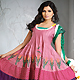 Pink and Dark Blue Cotton Silk Readymade Anarkali Churidar Kameez with Dupatta