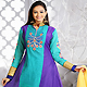 Turquoise Blue and Purple Art Silk and Chiffon Readymade Anarkali Churidar Kameez with Dupatta