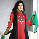Red and Black Art Silk and Chiffon Readymade Anarkali Churidar Kameez with Dupatta