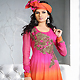 Shaded Pink and Orange Georgette Readymade Anarkali Churidar Kameez with Dupatta