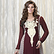 Brown and Off White Faux Georgette Churidar Kameez with Dupatta