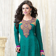 Turquoise Green Faux Georgette Churidar Kameez with Dupatta