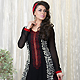 Black and Off White Faux Georgette Churidar Kameez with Dupatta