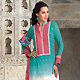 Shaded Turquoise and White Georgette Churidar Kameez with Dupatta