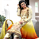 Shaded Cream, Yellow and Orange Georgette Anarkali Churidar Kameez with Dupatta