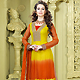 Yellow and Dark Orange Net Churidar Kameez with Dupatta