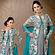 Grey and Turquoise Net and Georgette Jacket Style Churidar or Lehenga Kameez with Dupatta