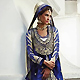Blue and Cream Velvet and Georgette Jacket Style Churidar Kameez with Dupatta